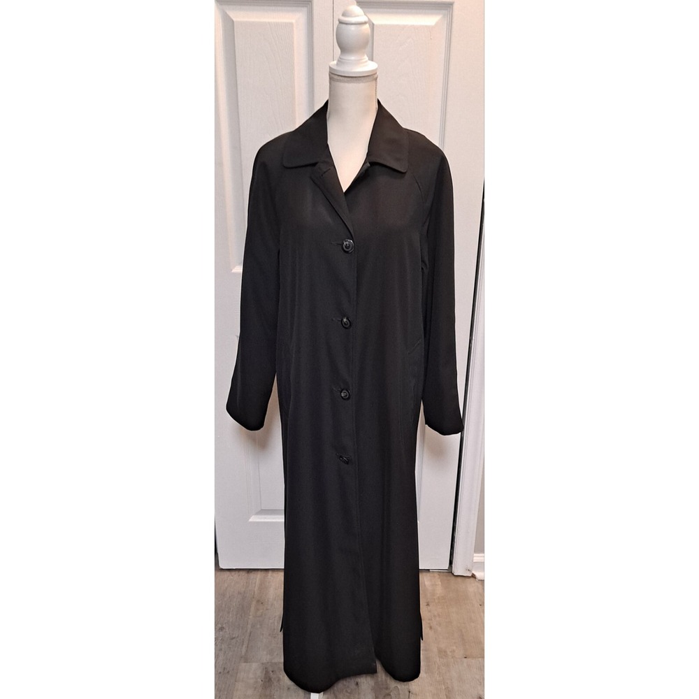 Midnight Velvet Women's Trench Coat Black Button Sz 8 Collar‎ Full Length Gothic